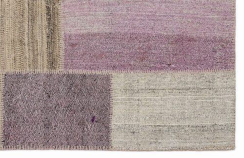 Teselya 1175 Pink Patchwork Wool Handmade Area Rug 5'3" x 7'7"