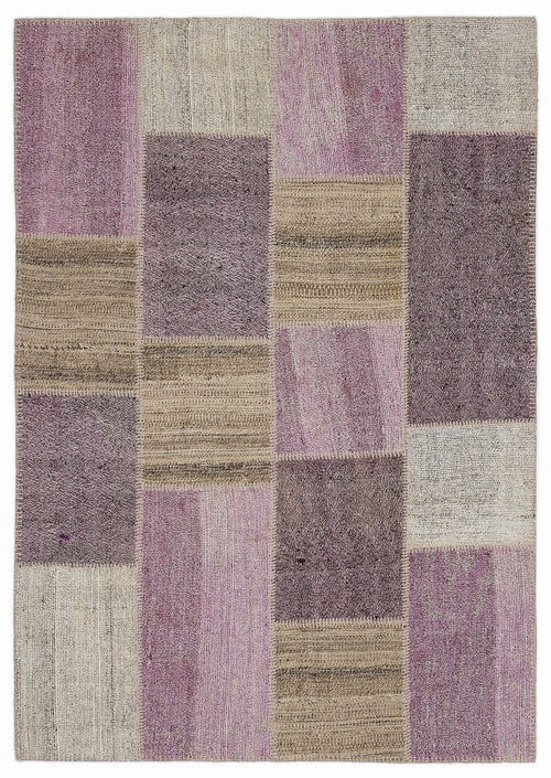 Teselya 1175 Pink Patchwork Wool Handmade Area Rug 5'3" x 7'7"