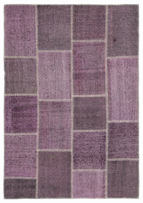 Teselya 1177 Pink Patchwork Wool Handmade Area Rug 5'3" x 7'7"