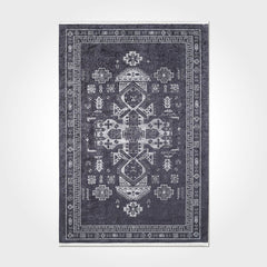 Digital Print Area Rug - Washable Non Slip Anthracite Frame Chenille Cotton Rug