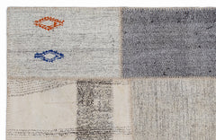 Teselya 1180 Beige Striped Wool Handmade Area Rug 5'3" x 7'7"