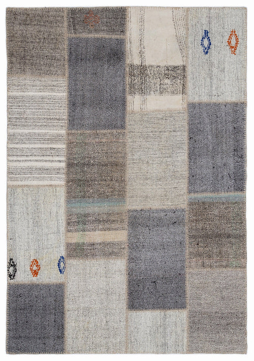 Teselya 1180 Beige Striped Wool Handmade Area Rug 5'3" x 7'7"