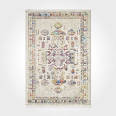 Digital Print Area Rug - Washable Non Slip Chenille Cotton Rug With Cream Frame