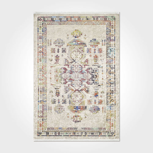 Digital Print Area Rug - Washable Non Slip Chenille Cotton Rug With Cream Frame