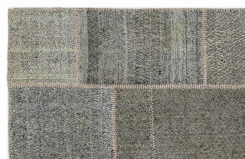 Teselya 1191 Grey Patchwork Wool Handmade Area Rug 5'3" x 7'7"