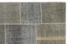 Teselya 1191 Grey Patchwork Wool Handmade Area Rug 5'3" x 7'7"