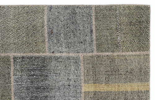 Teselya 1191 Grey Patchwork Wool Handmade Area Rug 5'3" x 7'7"