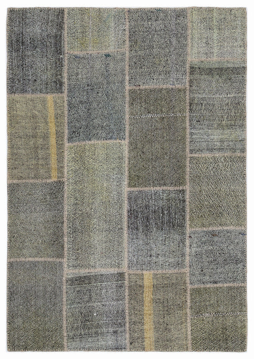 Teselya 1191 Grey Patchwork Wool Handmade Area Rug 5'3" x 7'7"