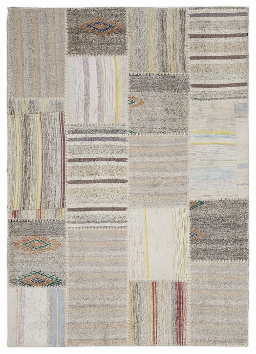 Teselya 1193 Beige Striped Wool Handmade Area Rug 5'3" x 7'7"