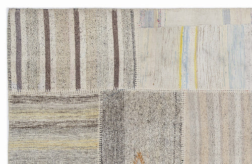 Teselya 1193 Beige Striped Wool Handmade Area Rug 5'3" x 7'7"