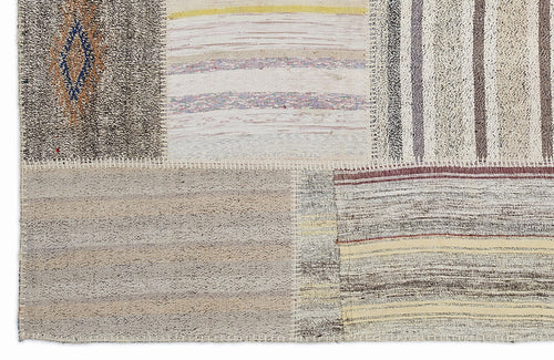 Teselya 1193 Beige Striped Wool Handmade Area Rug 5'3" x 7'7"