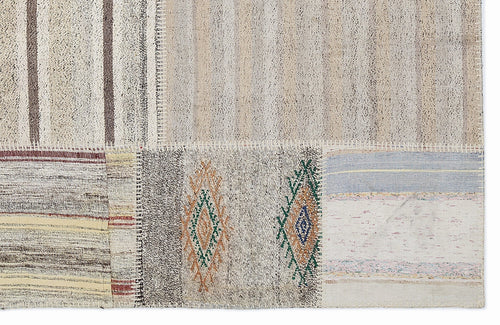 Teselya 1193 Beige Striped Wool Handmade Area Rug 5'3" x 7'7"