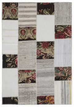 Teselya 1194 Beige Floral Wool Handmade Area Rug 5'3" x 7'7"