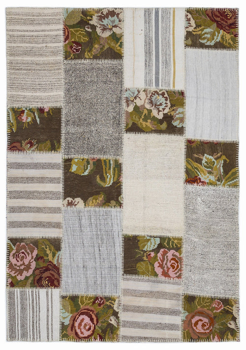 Teselya 1198 Beige Floral Wool Handmade Area Rug 5'3" x 7'7"