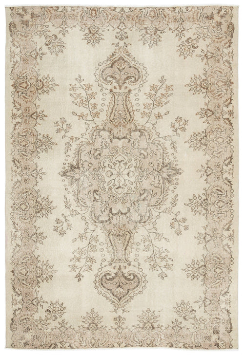 Atina Beige Vintage Wool Handmade Area Rug 6'2" x 9'1"