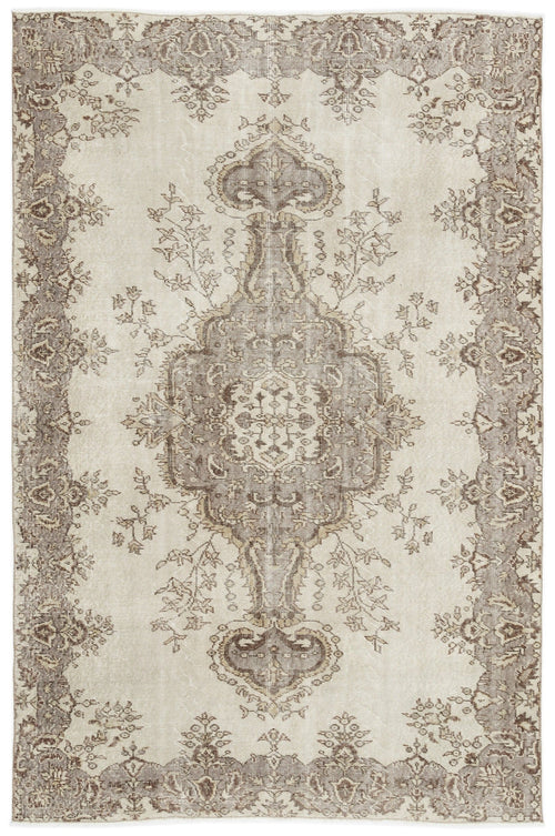 Atina Beige Vintage Wool Handmade Area Rug 6'1" x 9'1"