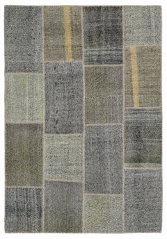 Teselya 1202 Grey Striped Wool Handmade Area Rug 5'3" x 7'7"
