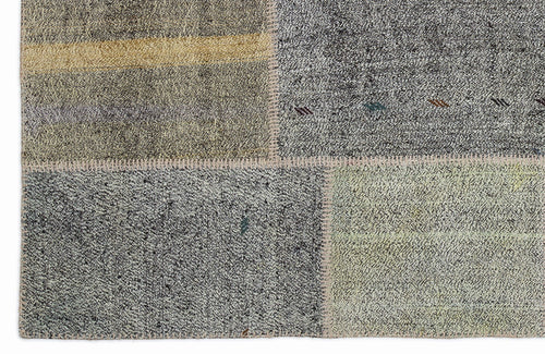 Teselya 1202 Grey Striped Wool Handmade Area Rug 5'3" x 7'7"