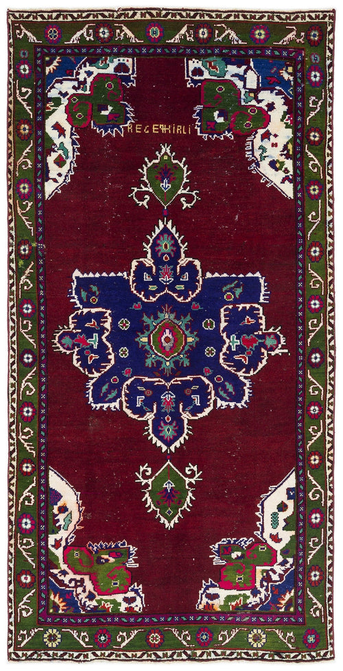 Atina Burgundy Vintage Wool Handmade Area Rug 4'4" x 8'9"