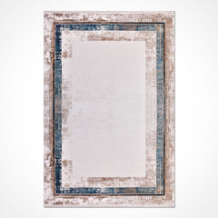 Viscose Area Rug – Machine Made Rug With Beige Frame & Overlocked Edge