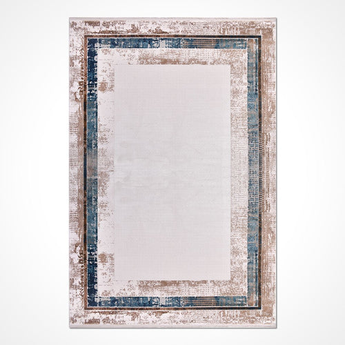Viscose Area Rug – Machine Made Rug With Beige Frame & Overlocked Edge
