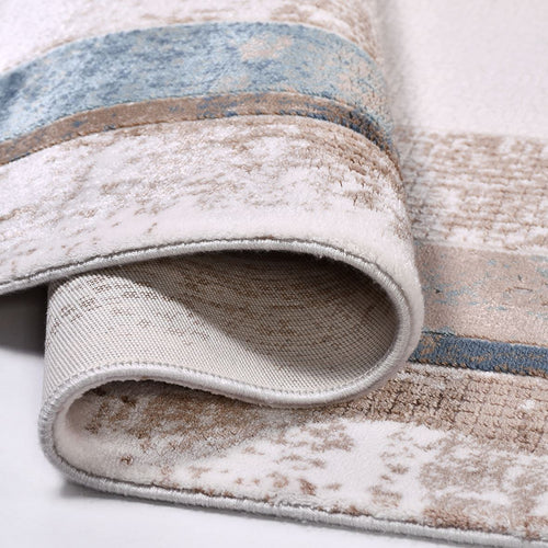 Viscose Area Rug – Machine Made Rug With Beige Frame & Overlocked Edge