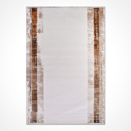 Cream Area Rug - Machine Made Rug with Frame Design | Durable Polyester Carpet