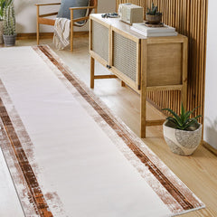 Cream Area Rug - Machine Made Rug with Frame Design | Durable Polyester Carpet