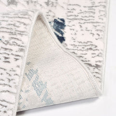 Blue Area Rug - Machine Made Rug With Frame Design | Washable Polyester Carpet