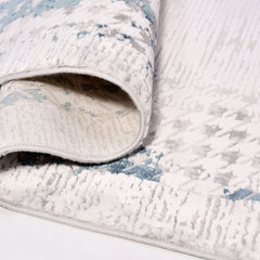 Blue Area Rug - Machine Made Rug With Frame Design | Washable Polyester Carpet