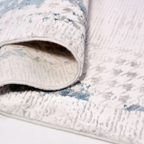 Blue Area Rug - Machine Made Rug With Frame Design | Washable Polyester Carpet