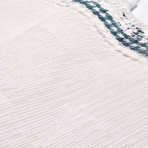 Blue Area Rug - Machine Made Rug With Frame Design | Washable Polyester Carpet