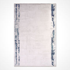 Blue Area Rug - Machine Made Rug With Frame Design | Washable Polyester Carpet