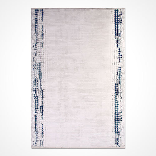 Blue Area Rug - Machine Made Rug With Frame Design | Washable Polyester Carpet