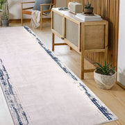 Blue Area Rug - Machine Made Rug With Frame Design | Washable Polyester Carpet