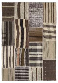 Teselya 1206 Beige Striped Wool Handmade Area Rug 5'3" x 7'7"
