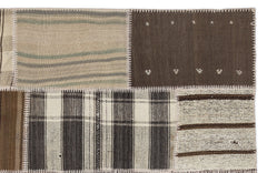 Teselya 1206 Beige Striped Wool Handmade Area Rug 5'3" x 7'7"