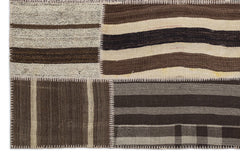 Teselya 1206 Beige Striped Wool Handmade Area Rug 5'3" x 7'7"