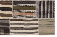 Teselya 1206 Beige Striped Wool Handmade Area Rug 5'3" x 7'7"