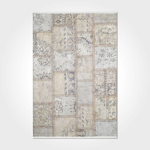 Modern Viscose Area Rug – Beige Machine Made Rug with Cotton Weft & Low Pile Height