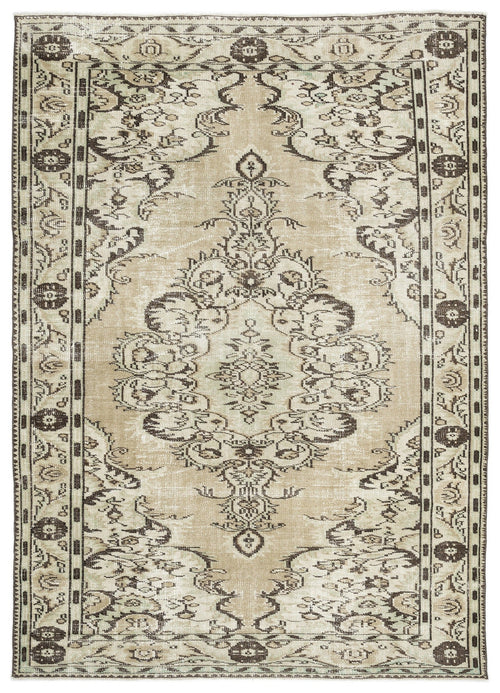 Atina Beige Vintage Wool Handmade Area Rug 5'10" x 9'4"