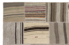 Teselya 1210 Beige Striped Wool Handmade Area Rug 5'3" x 7'7"