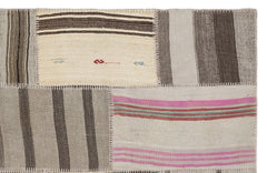 Teselya 1210 Beige Striped Wool Handmade Area Rug 5'3" x 7'7"