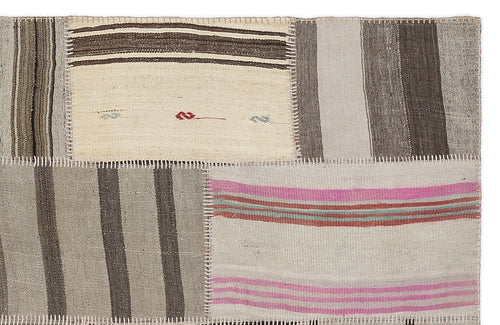 Teselya 1210 Beige Striped Wool Handmade Area Rug 5'3" x 7'7"