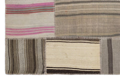 Teselya 1210 Beige Striped Wool Handmade Area Rug 5'3" x 7'7"