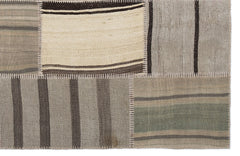 Teselya 1210 Beige Striped Wool Handmade Area Rug 5'3" x 7'7"