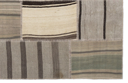 Teselya 1210 Beige Striped Wool Handmade Area Rug 5'3" x 7'7"