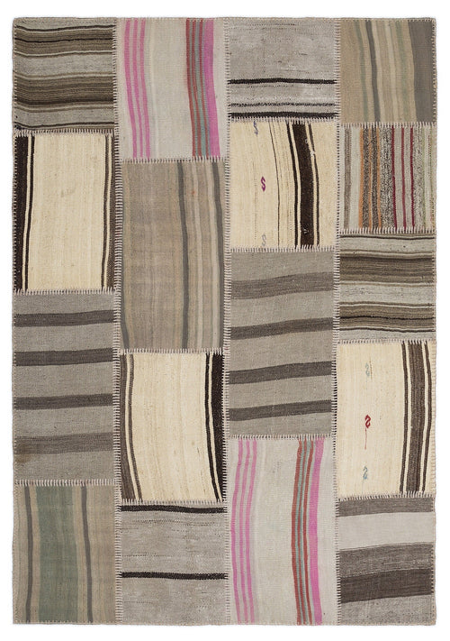 Teselya 1210 Beige Striped Wool Handmade Area Rug 5'3" x 7'7"