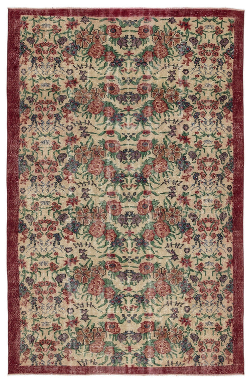 Atina Beige Vintage Wool Handmade Area Rug 5'7" x 8'8"