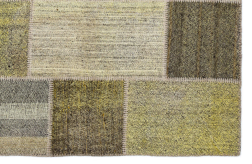 Teselya 1213 Yellow Patchwork Wool Handmade Area Rug 5'3" x 7'7"